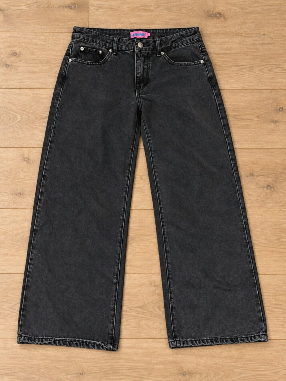 Edikted Washed Black Low Rise Baggy Wide Leg Jeans XS Petite 23 Waist Y2K